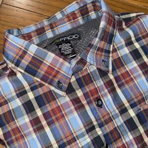 Exofficio Men's Blue Red Plaid Button Down‎ Shirt XL Pockets Long Sleeve Zipper